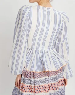 Femme Manoush Blouse cache-coeur Ibiza écru/bleu