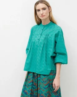 Femme Caroll Blouse Célestine à borderies menthe