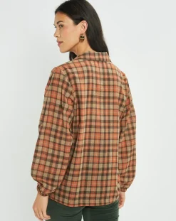 Outlet Lauren Vidal Blouse Cloé à carreaux orange/sable