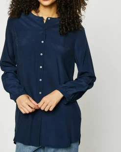 Discount Esprit Blouse col mao boutons bleu marine