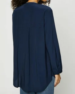 Discount Esprit Blouse col mao boutons bleu marine