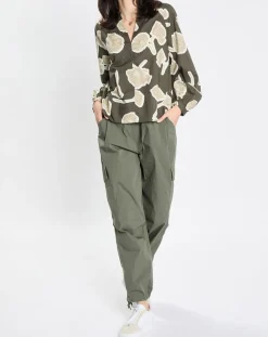 New Marc O'Polo Blouse Col Mao Motif Coton Bio multicolore