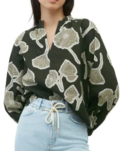 New Marc O'Polo Blouse Col Mao Motif Coton Bio multicolore