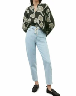 New Marc O'Polo Blouse Col Mao Motif Coton Bio multicolore