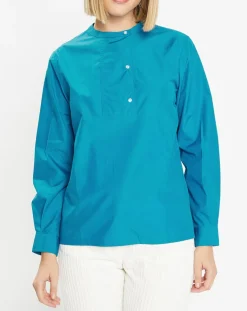 Sale Galeries Lafayette Blouse droite en Coton Genoise bleu moyen