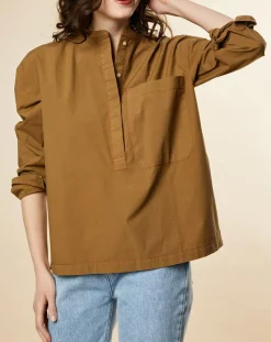Femme Chloé Stora Blouse en Popeline de Coton oversize Cachou kaki