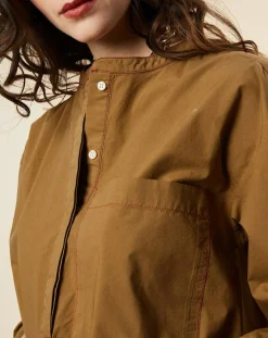Femme Chloé Stora Blouse en Popeline de Coton oversize Cachou kaki