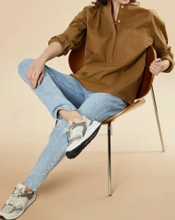 Femme Chloé Stora Blouse en Popeline de Coton oversize Cachou kaki