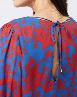 Outlet Esprit Blouse en voile imprimé fendue au dos rouge/bleu