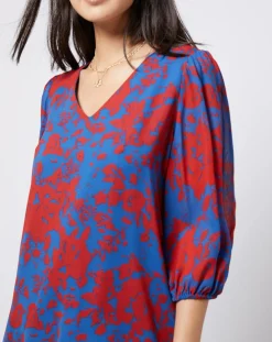 Outlet Esprit Blouse en voile imprimé fendue au dos rouge/bleu