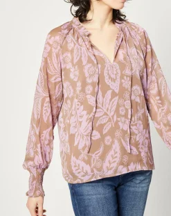 Femme Esprit Blouse fluide à manches longues à Fleurs taupe/rose