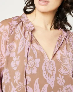 Femme Esprit Blouse fluide à manches longues à Fleurs taupe/rose