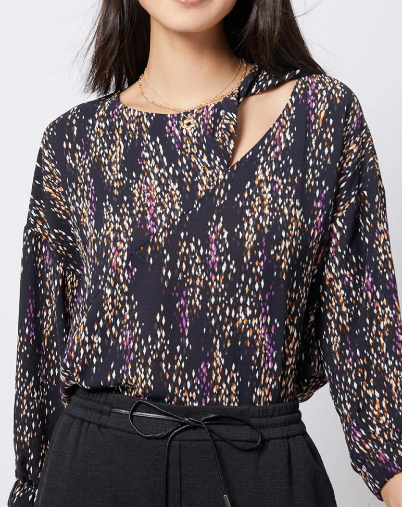 Femme Esprit Blouse fluide à motif et découpe multicolore
