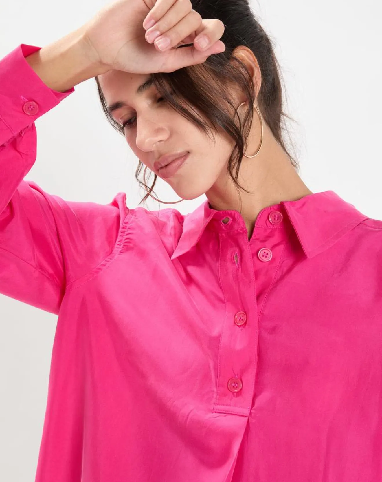 Online Jodhpur Blouse fluide 100% Soie Panos rose fuschia