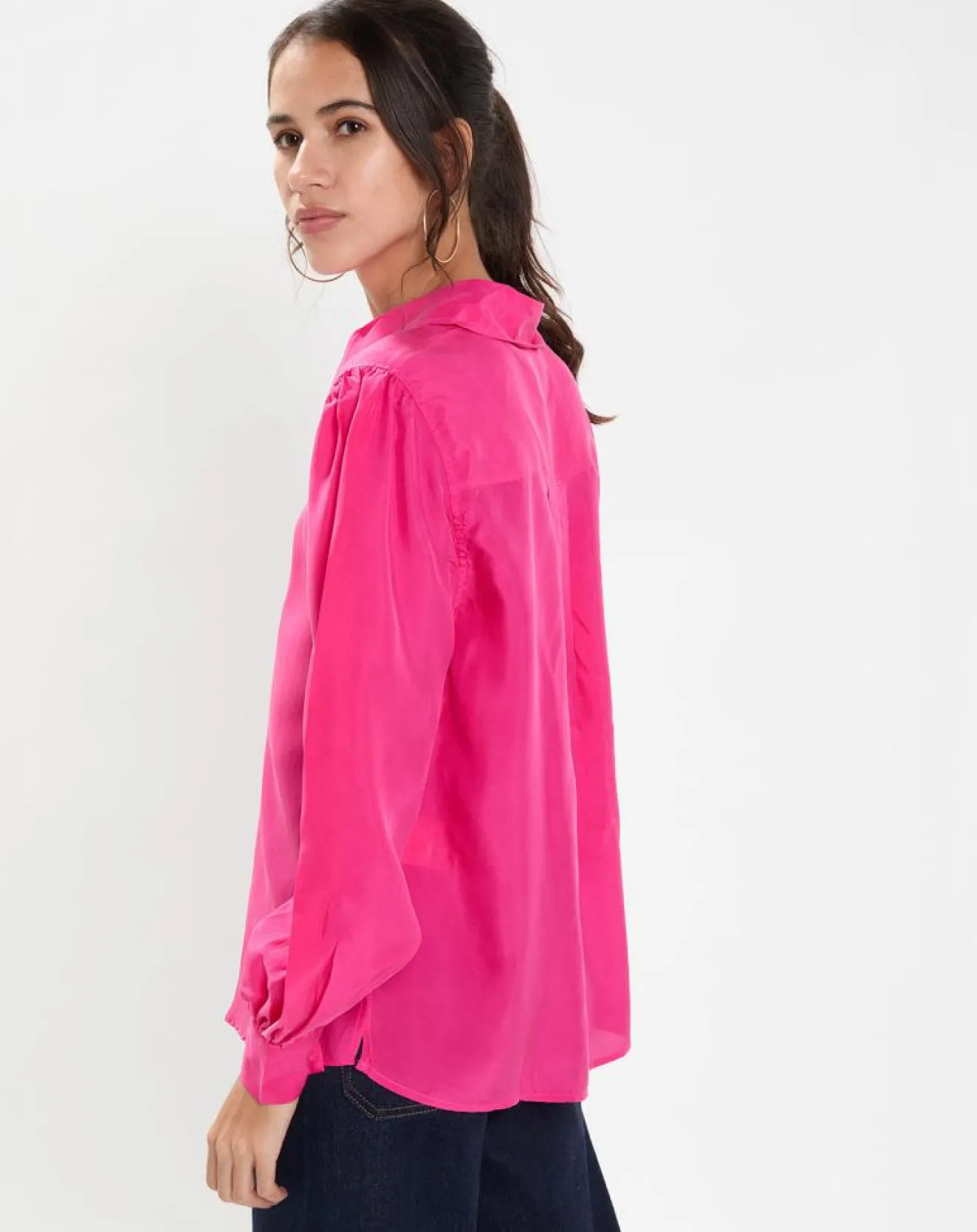 Online Jodhpur Blouse fluide 100% Soie Panos rose fuschia