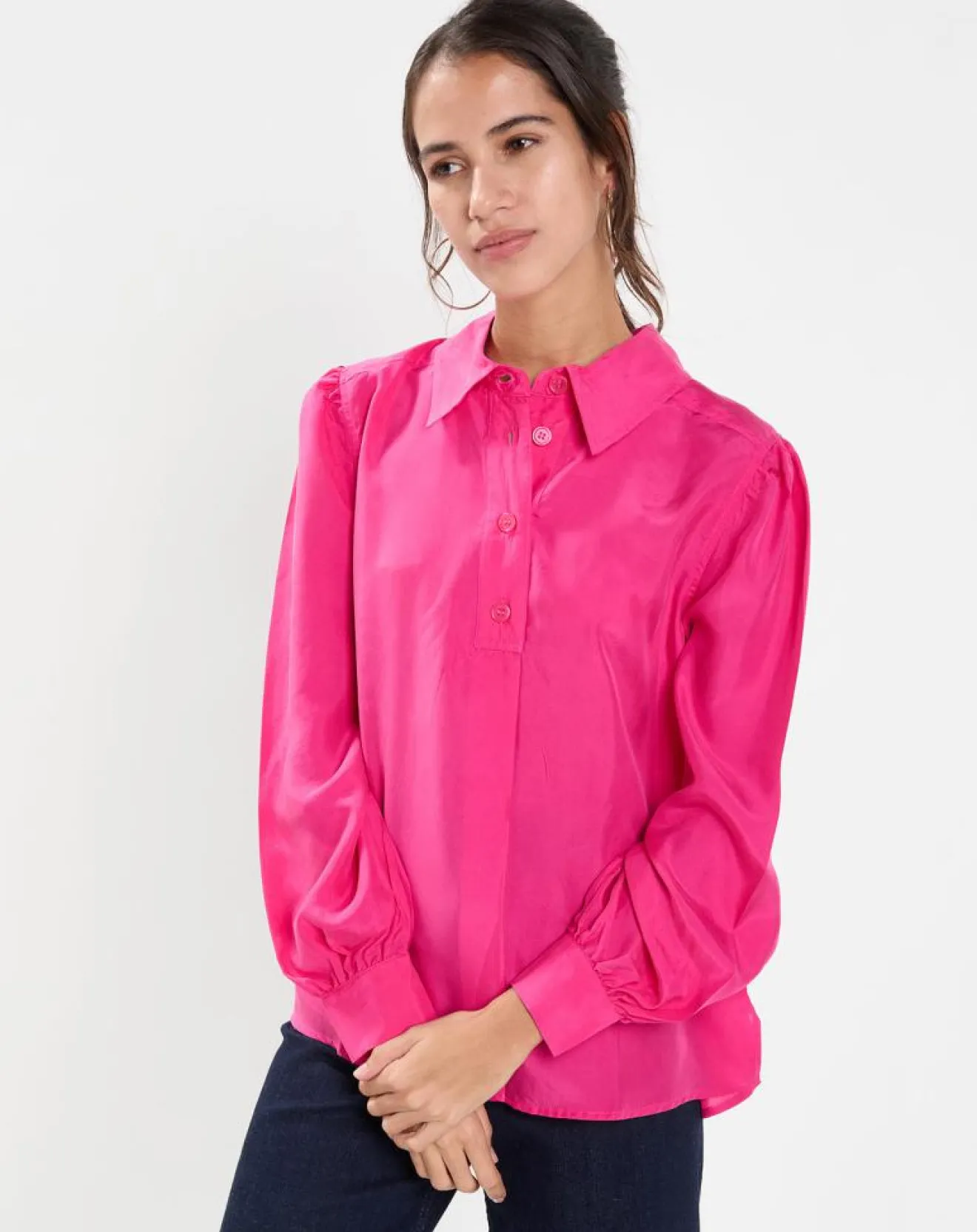 Online Jodhpur Blouse fluide 100% Soie Panos rose fuschia