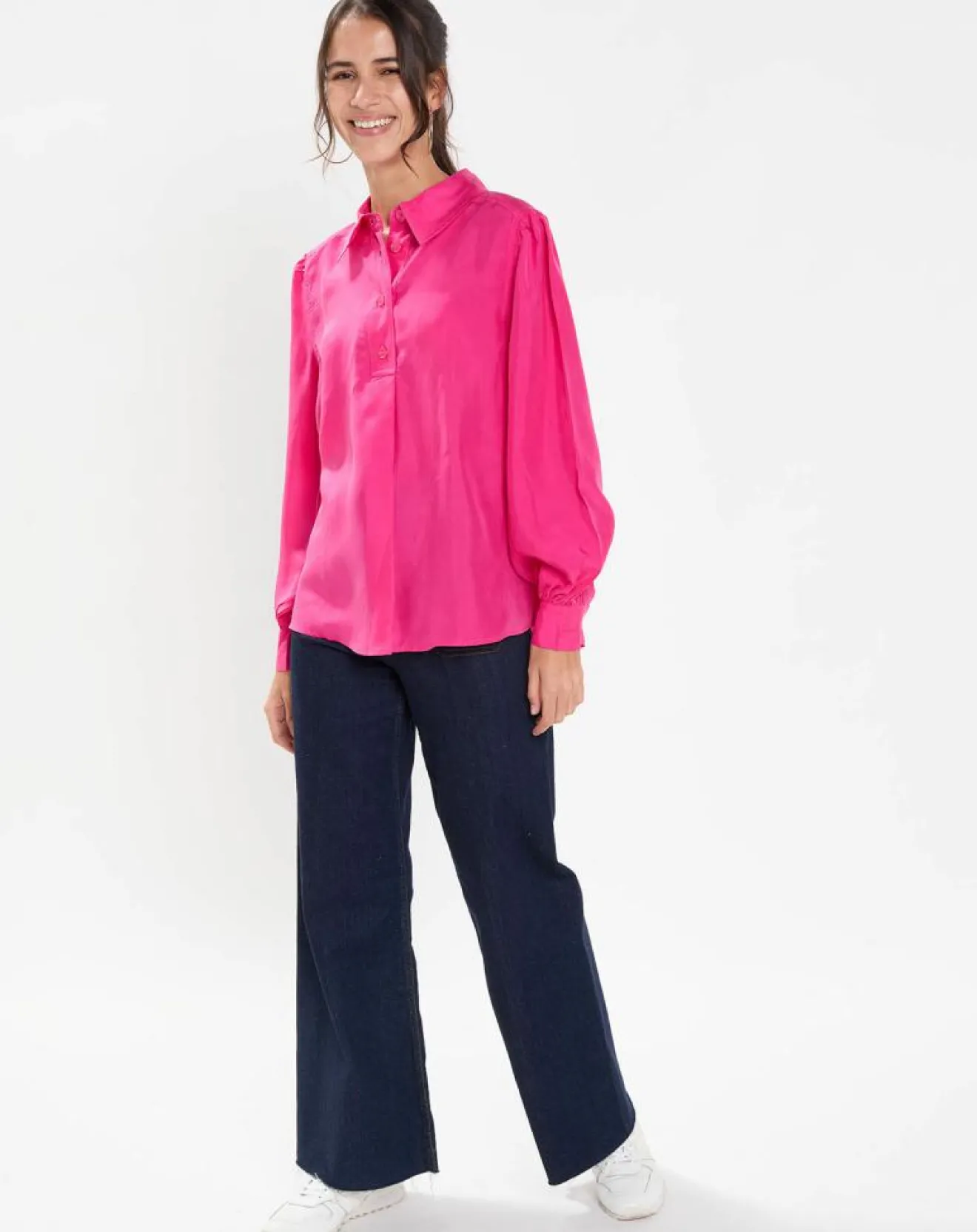 Online Jodhpur Blouse fluide 100% Soie Panos rose fuschia