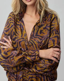 Discount Lauren Vidal Blouse fluide Lizy imprimée ocre/violet