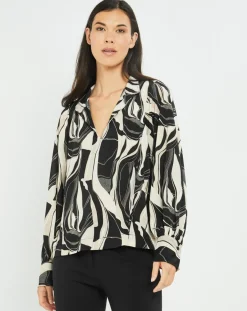 Outlet Lauren Vidal Blouse fluide Store imprimée rétro noir/écru