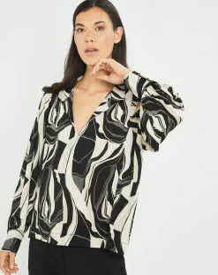 Outlet Lauren Vidal Blouse fluide Store imprimée rétro noir/écru
