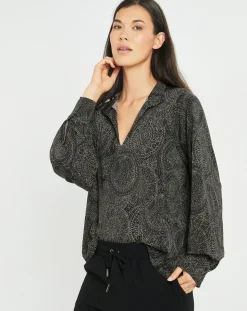 New Lauren Vidal Blouse fluide Store imprimée rosace noire