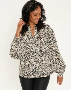 Femme Esprit Blouse imprimée Leo écrue