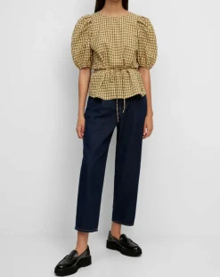 Online Marc O'Polo Blouse Kro en Coton mélangé gaufrée moutarde