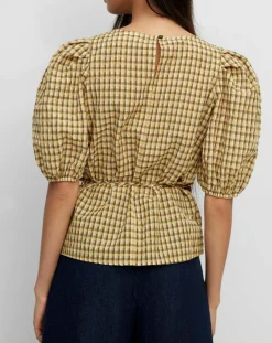 Online Marc O'Polo Blouse Kro en Coton mélangé gaufrée moutarde