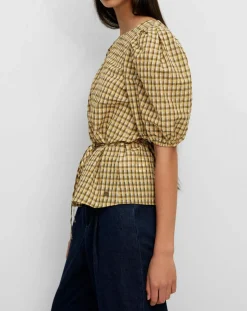 Online Marc O'Polo Blouse Kro en Coton mélangé gaufrée moutarde