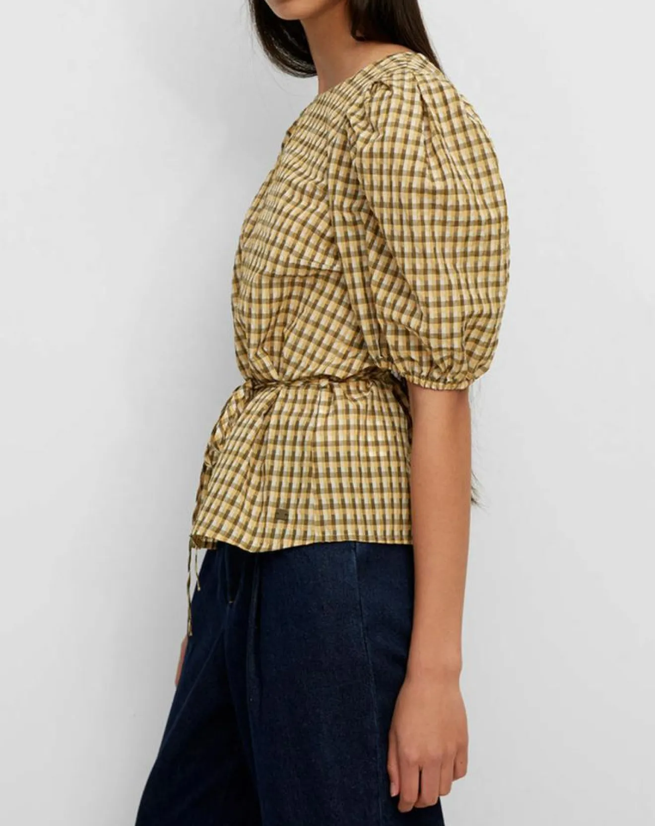 Online Marc O'Polo Blouse Kro en Coton mélangé gaufrée moutarde