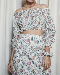 Femme Maison Père Blouse épaules dénudées liberty imprimée multicolore