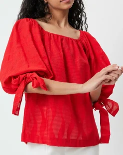 Hot Derhy Blouse Ralenti texturée manches bouffantes rouge
