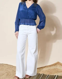 Femme Louizon Blouse satinée Airbag bleue