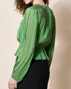 Hot Louizon Blouse satinée Airbag verte