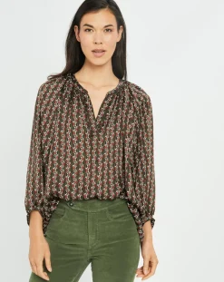 Femme Lauren Vidal Blouse satinée Ciara imprimée forest kaki/marron