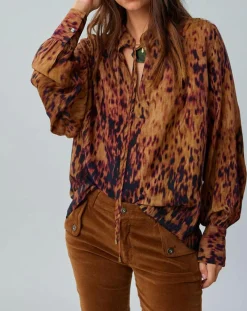 Best Lauren Vidal Blouse satinée Elsa imprimée santal marron