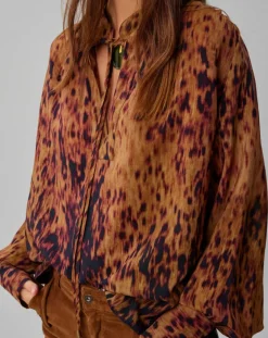 Best Lauren Vidal Blouse satinée Elsa imprimée santal marron