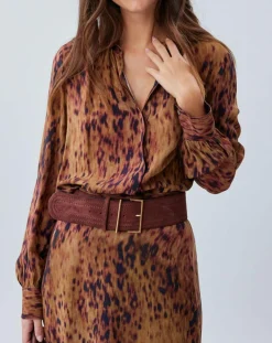 Best Lauren Vidal Blouse satinée Elsa imprimée santal marron