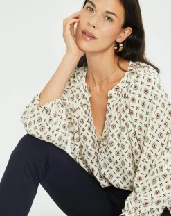Femme Lauren Vidal Blouse satinée Store imprimée luciole écrue