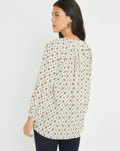 Femme Lauren Vidal Blouse satinée Store imprimée luciole écrue