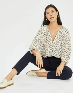 Femme Lauren Vidal Blouse satinée Store imprimée luciole écrue