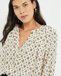 Femme Lauren Vidal Blouse satinée Store imprimée luciole écrue