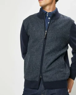 Homme Hackett London Blouson 100% Laine Tricot imprimé Prince de Galles bleu marine
