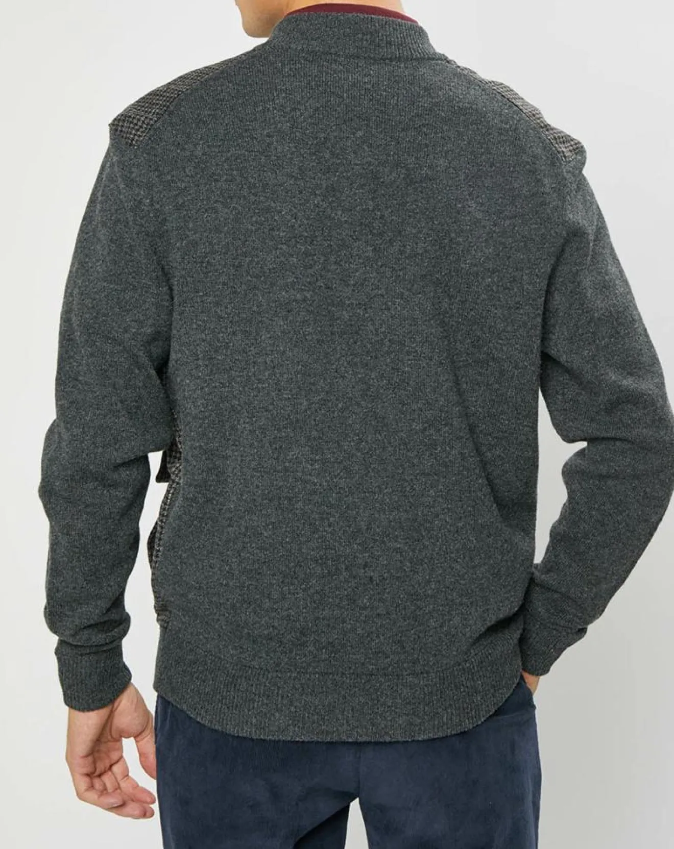 Outlet Hackett London Blouson 100% Laine Tricot imprimé pied-de-poule gris/marron