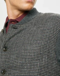 Outlet Hackett London Blouson 100% Laine Tricot imprimé pied-de-poule gris/marron