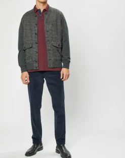Outlet Hackett London Blouson 100% Laine Tricot imprimé pied-de-poule gris/marron