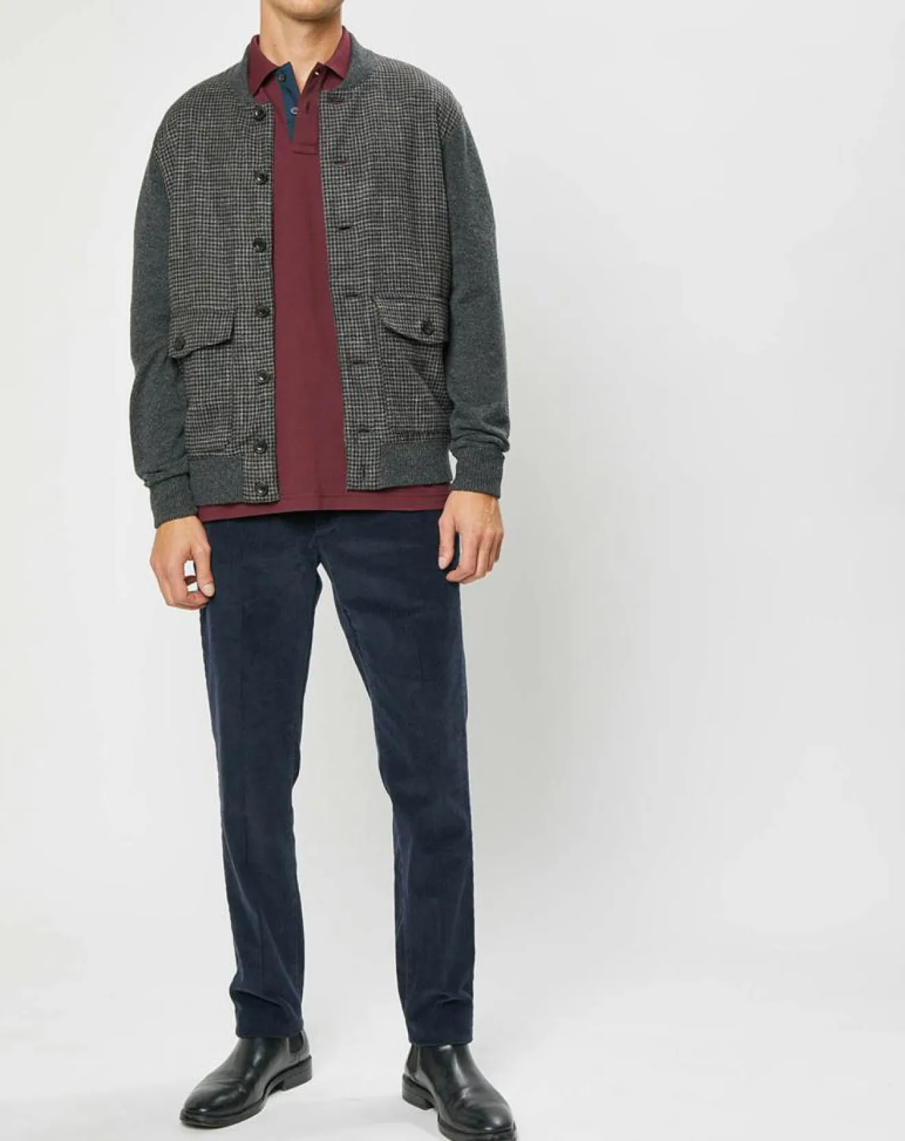 Outlet Hackett London Blouson 100% Laine Tricot imprimé pied-de-poule gris/marron