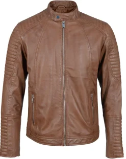 Blue Wellford Blouson Biker en Cuir Juda cognac