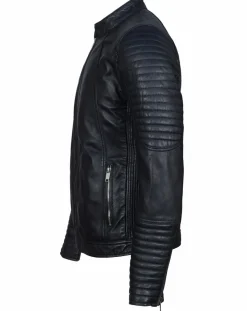 Online Blue Wellford Blouson Biker en Cuir Juda bleu marine