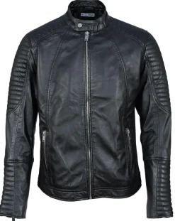 Homme Blue Wellford Blouson Biker en Cuir Juda noir